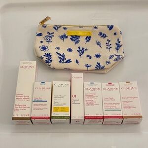 Clarins Cream Pouch with Blue Floral Design